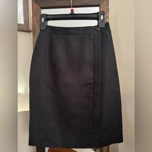 Talbots Black Wrap-Accent Pencil Skirt- linen with lining